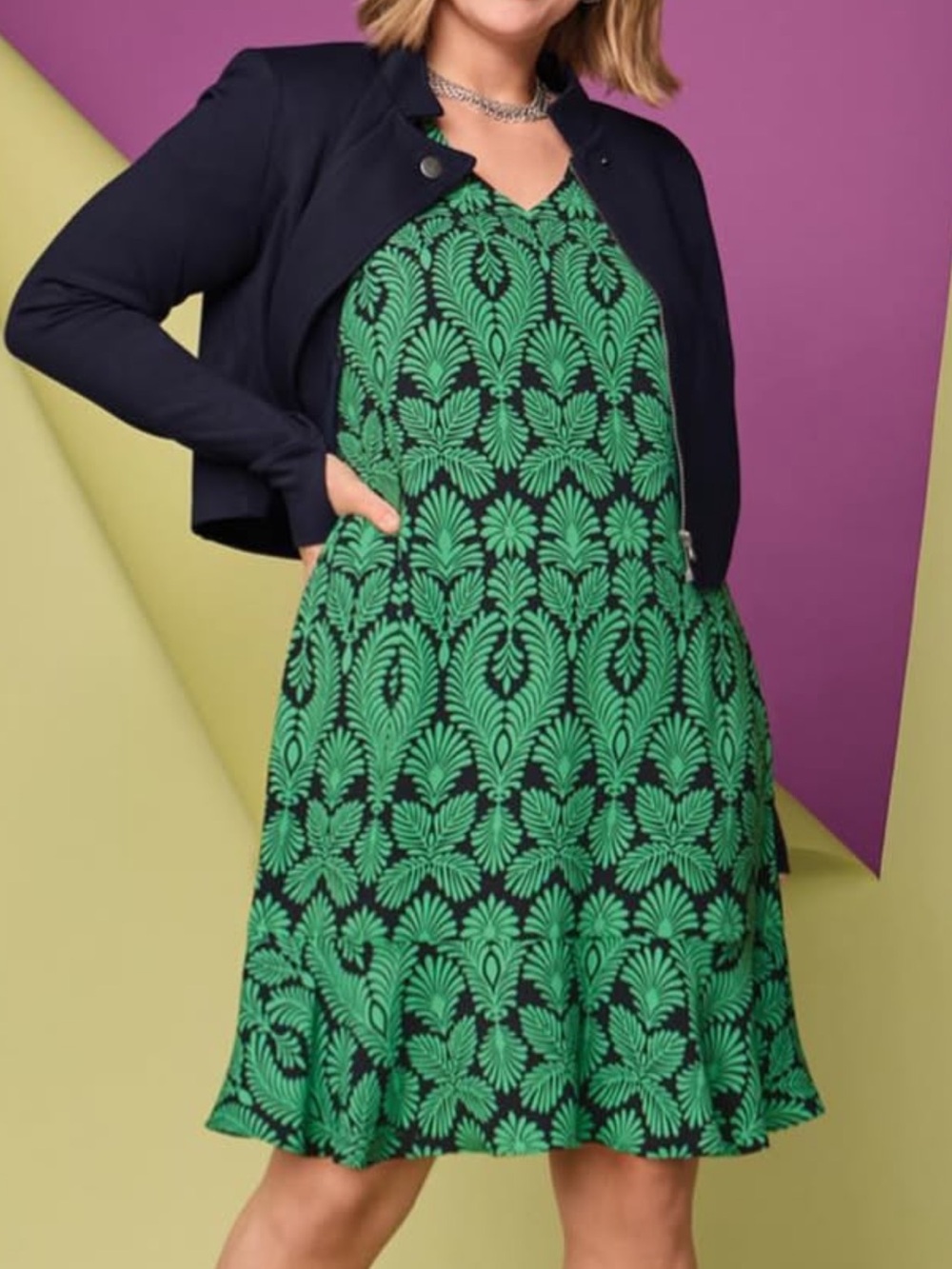 Cabi green / navy  V-NeckDress size medium